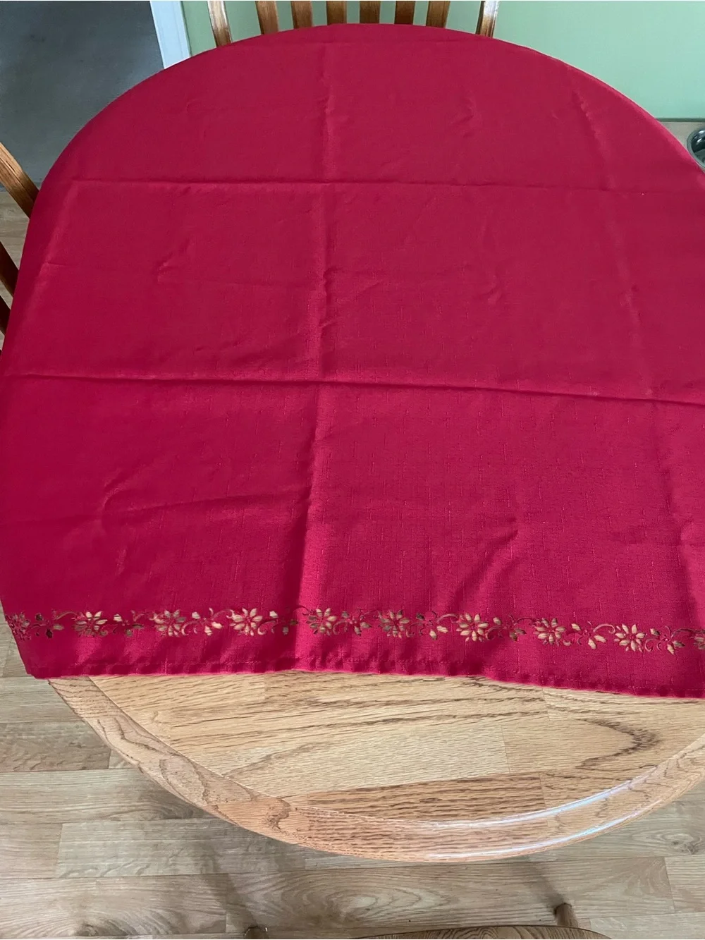 Red Square Decorative Tablecloth with Floral Border 51” x 51”